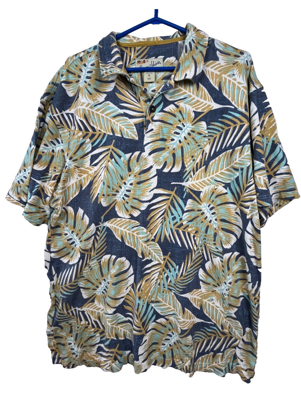 Crazy Shirts Hawaiian Polo Mens XL 100% Cotton Tropical Aloha Shirt Blue